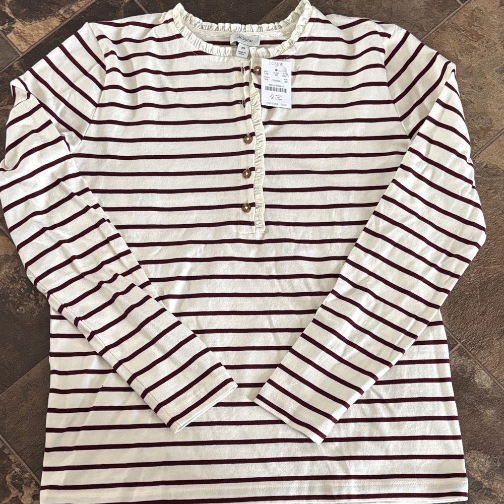 J. Crew Burgundy Striped Long Sleeve Top